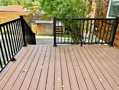 The photo demonstrates the look  of a composite deck