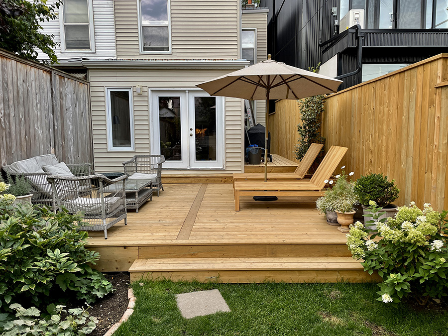 The image demostrates an example of pressure-treated decking