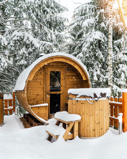 A Round Wooden Outdoor Sauna