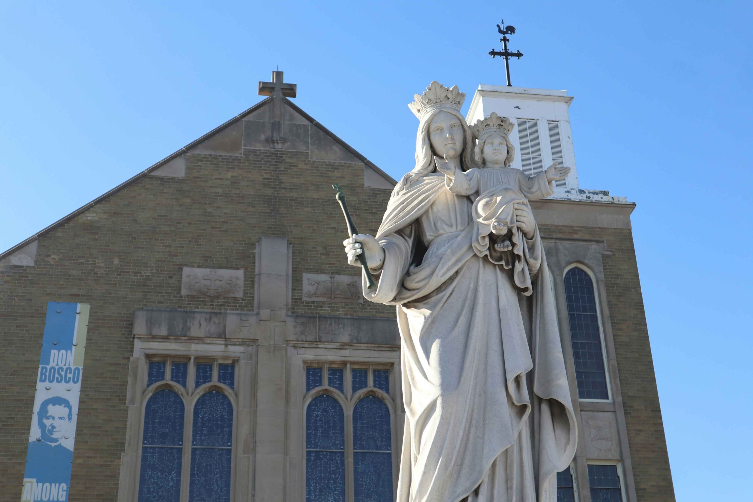 A statue by the church in Etobicoke