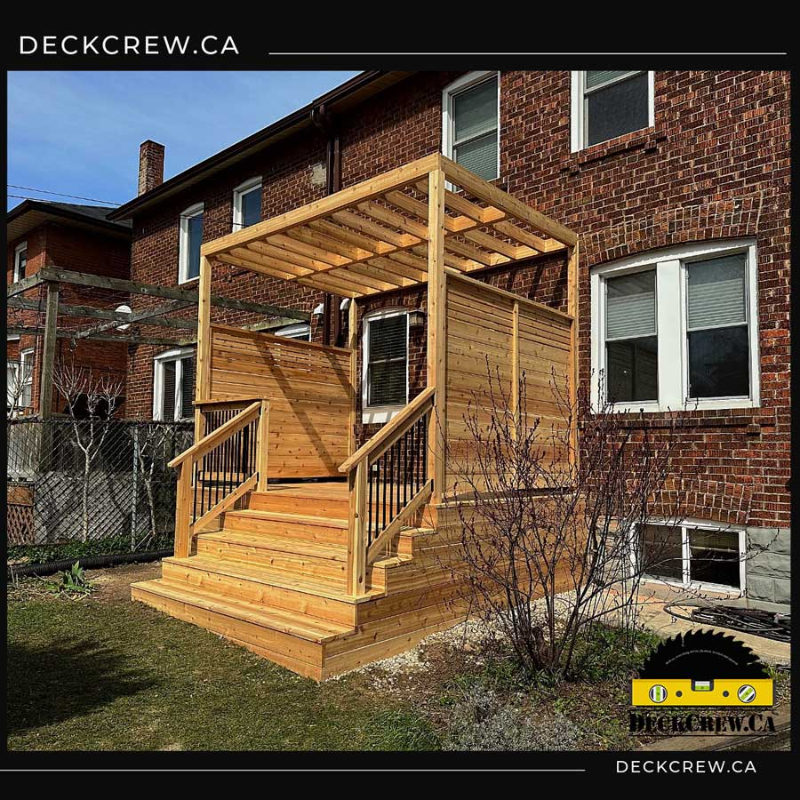 Cedar back porch with a pergola